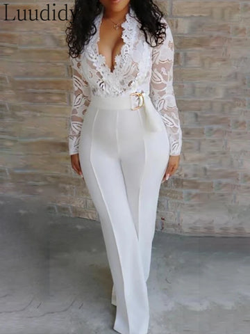 Womens Sexy Elegant Long Sleeve Lace  Jumpsuit