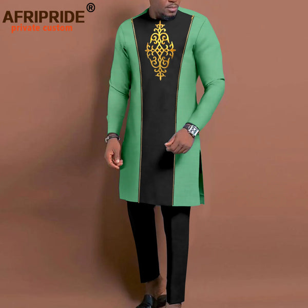 Mens African Suit Embroidered Formal Jacket & Trousers 2 Piece Dashiki Set