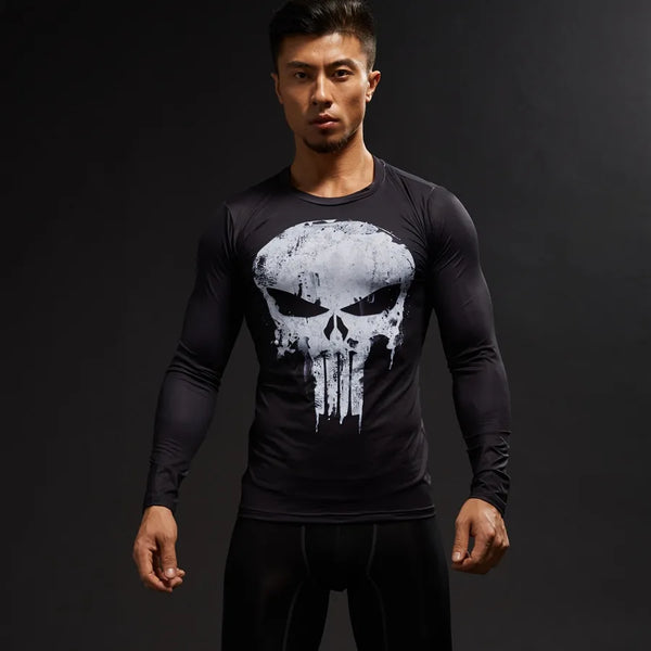 Mens Bodybuilding Quick Dry Tight Compression Long Sleeve Super Heros Shirt