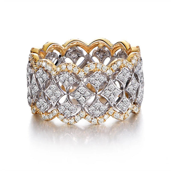 Womens Luxury Two Tone Cubic Zirconia Ring With Hollowed Out Design