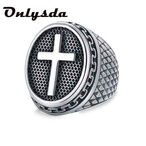Mens 316 L Stainless Steel Decorative Cross Ring