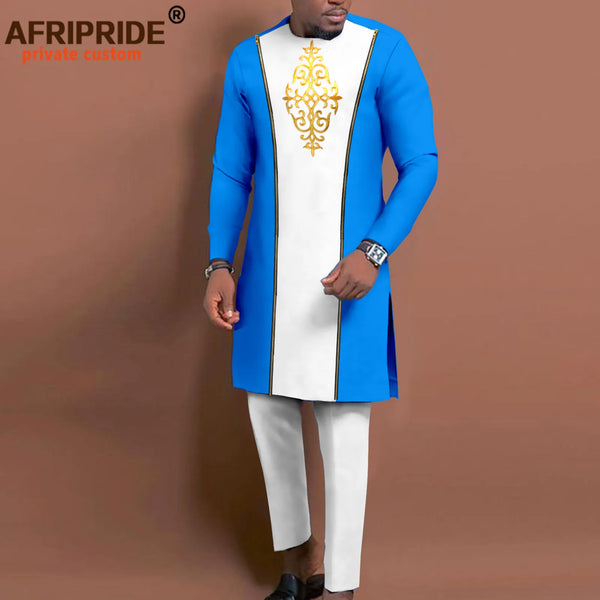 Mens African Suit Embroidered Formal Jacket & Trousers 2 Piece Dashiki Set