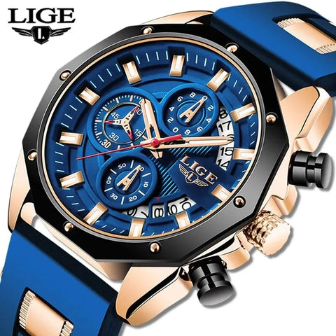 Mens LIGE Luxury Sport Watch Quartz Date Clock Waterproof Wristwatch Chronograph 2024