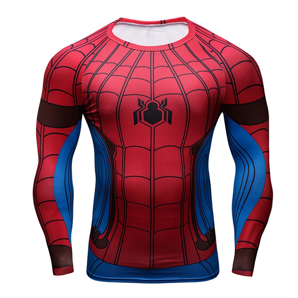 Mens Bodybuilding Quick Dry Tight Compression Long Sleeve Super Heros Shirt