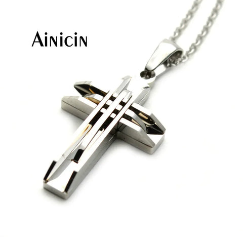 Mens 316L Stainless Steel 50cm Chain Necklace Cross