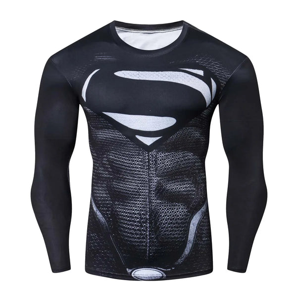 Mens Bodybuilding Quick Dry Tight Compression Long Sleeve Super Heros Shirt