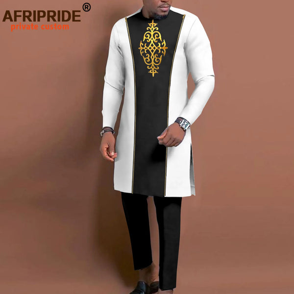 Mens African Suit Embroidered Formal Jacket & Trousers 2 Piece Dashiki Set