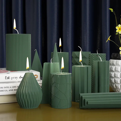 DIY Polygonal Silicone Candle Molds in Sage green