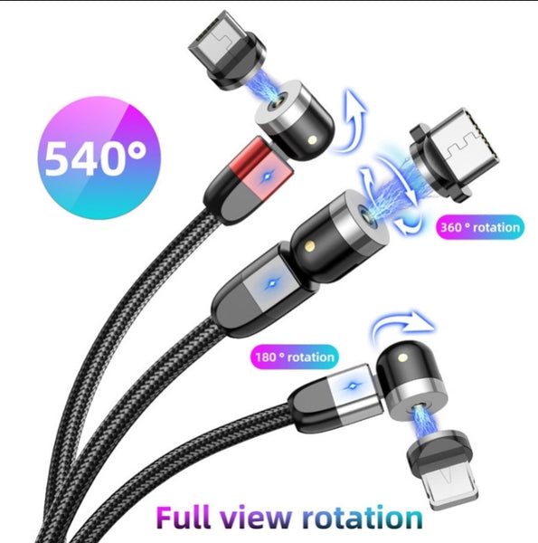 Fast Charging Micro USB, Type C, Mobile Phone Cable w Rotating Magnetic Head