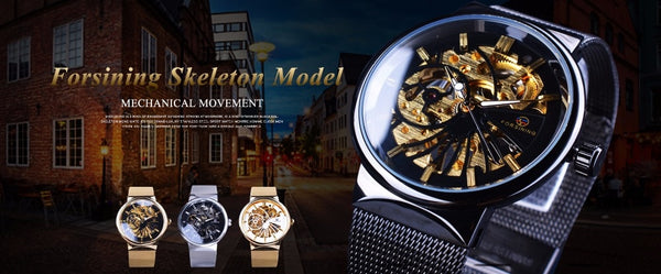 Mens Forsining Luxury Watches Mechanical Skeleton 3D Literal Design