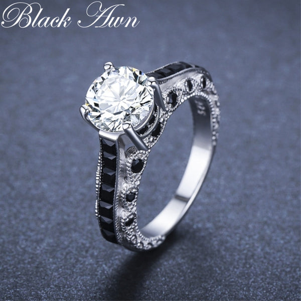 Womens Black Awn Luxurious Silver Color Fashion Rings