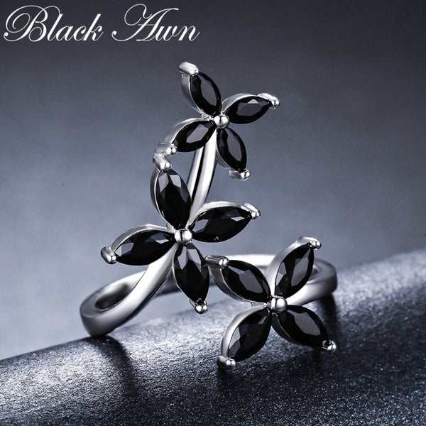 Womens Black Awn Silver fashion Ring