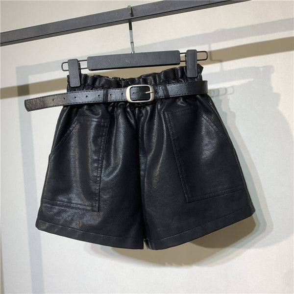 Womens Faux Leather Shorts High Waist