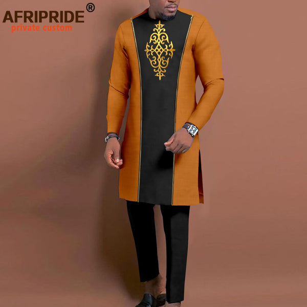 Mens African Suit Embroidered Formal Jacket & Trousers 2 Piece Dashiki Set