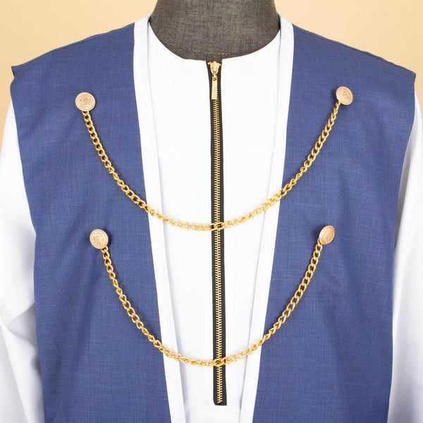 Mens 3 Piece Dashiki Set Bazin Riche Two Chain Zip Jacket Shirts Trousers
