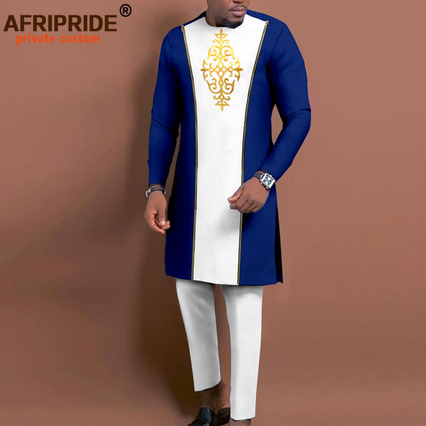 HD Men's African Clothes Embroidery Dashiki Suit Long Sleeves All