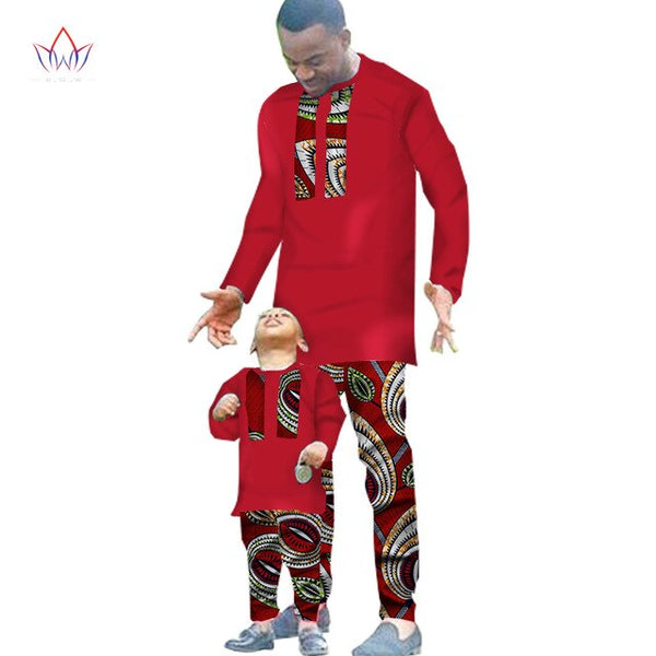 Men and Boy 2pc African Clothing Set  - Long Sleeve Shirt + Pants