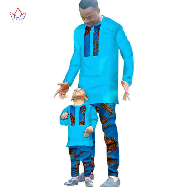 Men and Boy 2pc African Clothing Set  - Long Sleeve Shirt + Pants