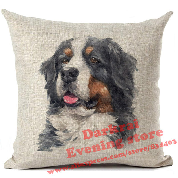 Various Dog Breeds Printed On Linen Cushion Cover