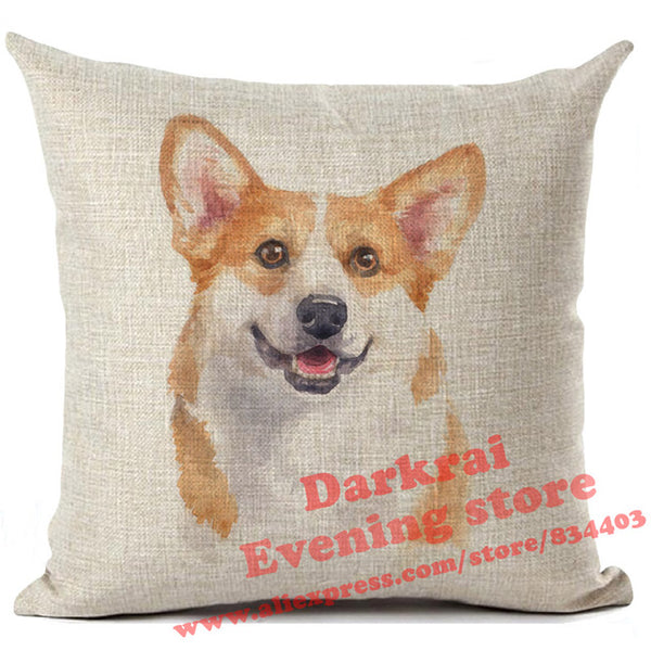 Various Dog Breeds Printed On Linen Cushion Cover