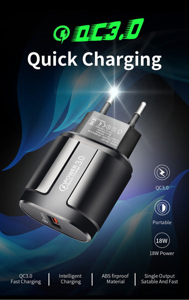 Quick Charge 3.0 USB, US EU, Universal Mobile Phone Charging Wall Adapter