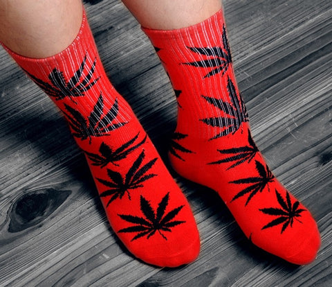 Mens & Womens High Quality Socks Red w Black Natures Medicinal Plant