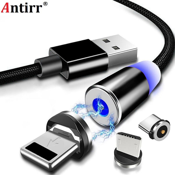 Round Magnetic  Fast Charging Cable plugs iPhone Type-C Micro USB