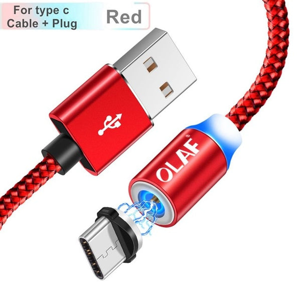 OLAF Magnetic Braided Micro USB charging cable, LED Type C, for Apple iphone X 7 8 6 Xs Max XR Samsung s9