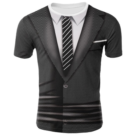 Men's 3D print Funny Optical Illusion T-shirts - Shirt & Tie w Short Sleeved Jacket