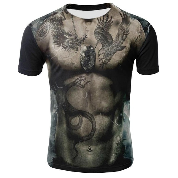 Men's 3D print Funny Optical Illusion T-shirts Muscle Guys Tatooed Bare Chest
