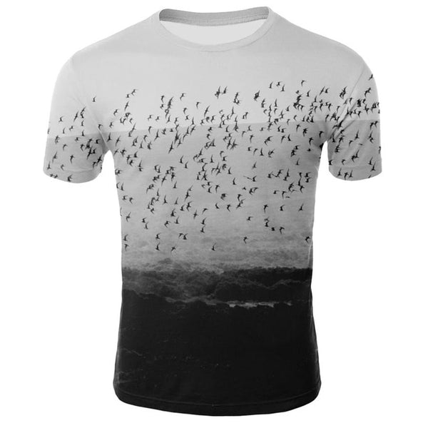 Men's 3D print Funny Optical Illusion T-shirts Seagulls Flying over the ocean beach