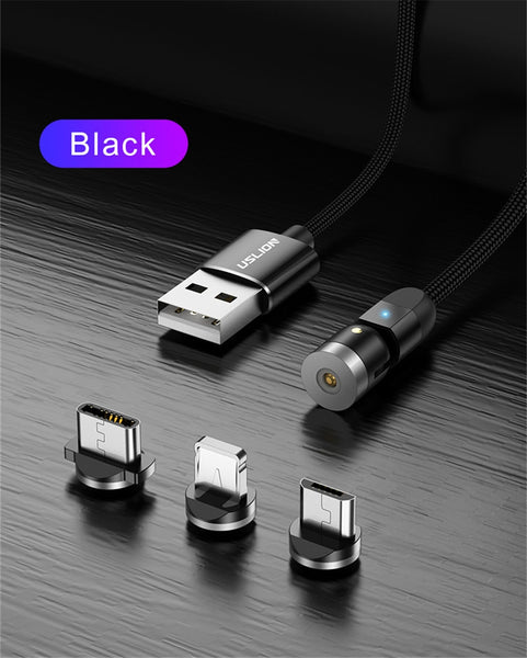 USLION Fast Charging Micro USB, Type C, Mobile Phone Cable w Rotating Magnetic Head