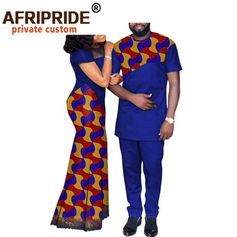 Couples Matching Dashiki Outfits Royal Blue Red and Yellow