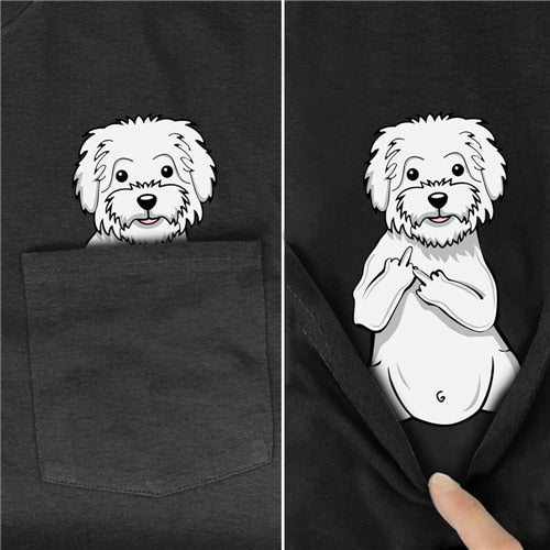 Fluffy white dog in Pocket Giving Finger T-shirt