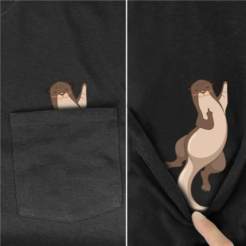 Animals in Pocket Giving Finger T-shirts-Weasel