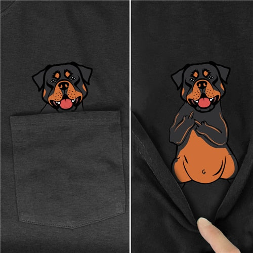 Rotweiler dog in Pocket Giving Finger T-shirt