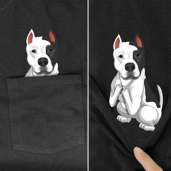 Animal in T-shirt Pocket giving the finger black and white dog
