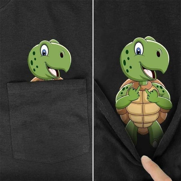 Animal in T-shirt Pocket giving the finger Turtle