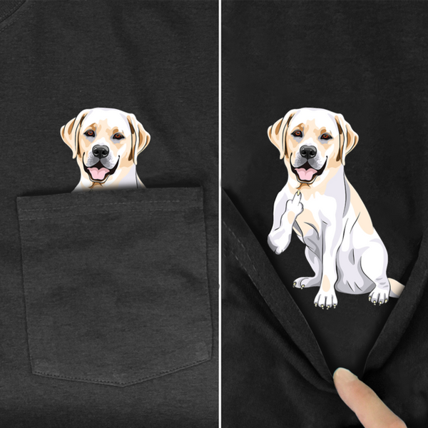 Animal in T-shirt Pocket giving the finger whte Lab