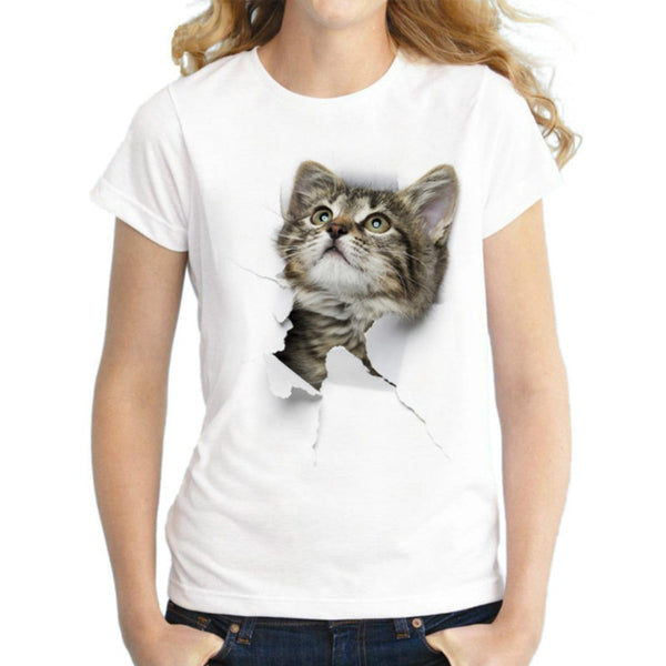 3D Kitten Punch Through Paper T-shirt