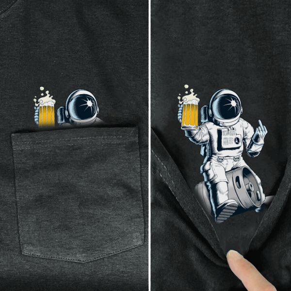 Animal in T-shirt Pocket giving the finger Astronaut w beer