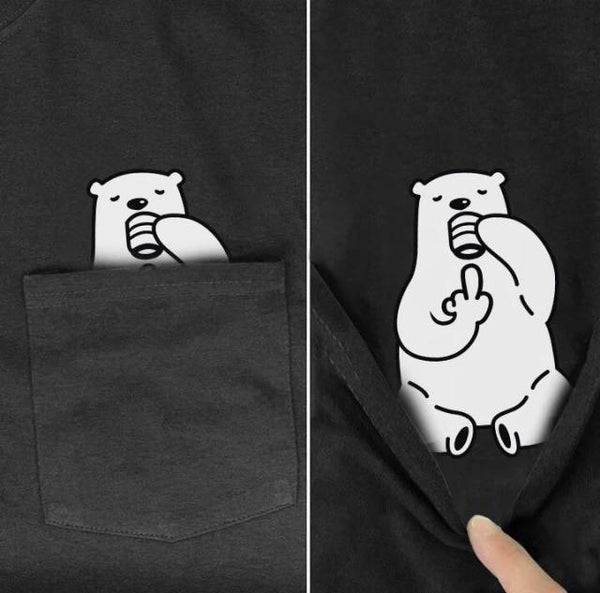 Animal in T-shirt Pocket giving the finger Polar bear eating