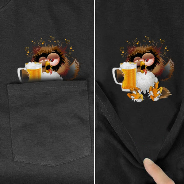 Animal in T-shirt Pocket giving the finger drunken owl