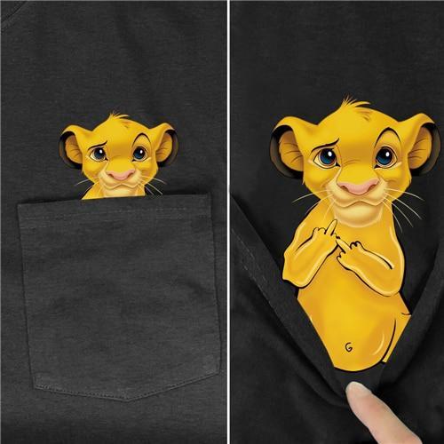Animal in T-shirt Pocket giving the finger Simba