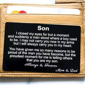 Metal Wallet Card Mom & Dads Love to Son Engraved