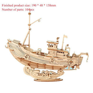 DIY Wooden Puzzle Assembly Kits - Ships, Music Box, Train and more