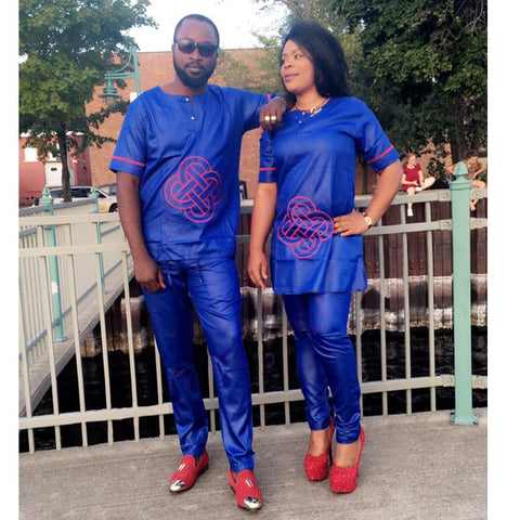 Couples Matching Dashiki Sets  Blue with pink