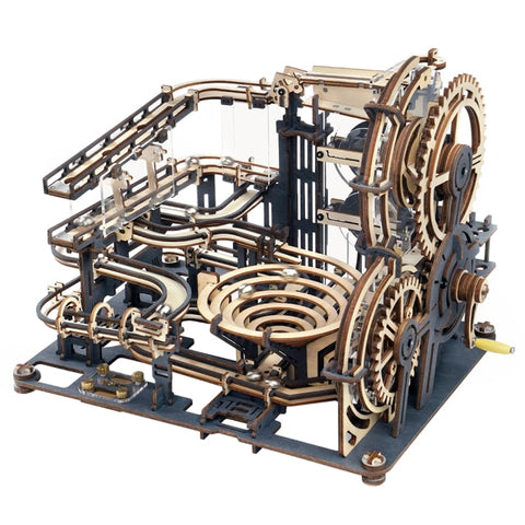 DIY Wooden Waterwheel Coaster Puzzle - Mechanical Gear Transmission, Marble Night City