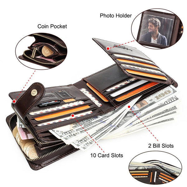 Genuine Leather RFID Trifold Wallet