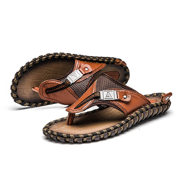 Mens High Quality Genuine Leather Beach Sandals/Flip Flops High